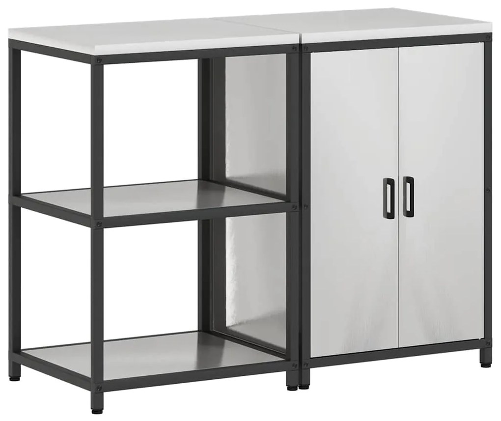 vidaXL Σετ Αποθήκευσης Κουζίνας με ράφι 2 pcs Ασημί Ανοξείδωτο ατσάλι