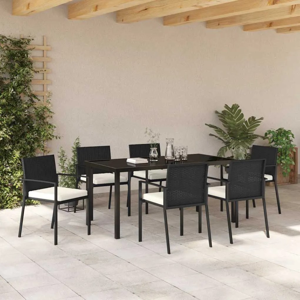 vidaXL Σέτ φαγητού για κήπο 7 pcs Μαύρο Πολυ ράταν