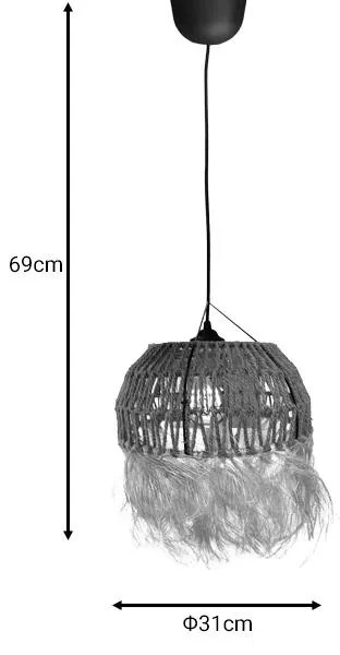 Φωτιστικό οροφής Bowler Inart ψάθινο φυσικό Φ31x69εκ 31x31x69 εκ.