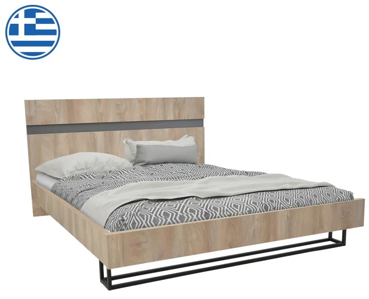 Κρεβάτι διπλό Elencia pakoworld σε oak με γκρι απόχρωση 160x200εκ - 362-000003