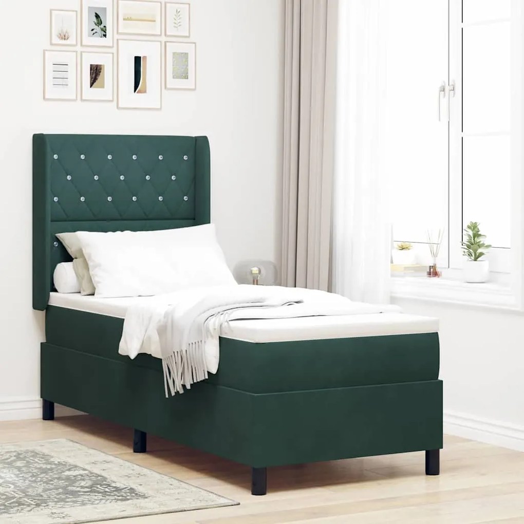 vidaXL Κρεβάτι Box Spring LED με Στρώμα Σκούρο Πράσινο 80 x 200 cm