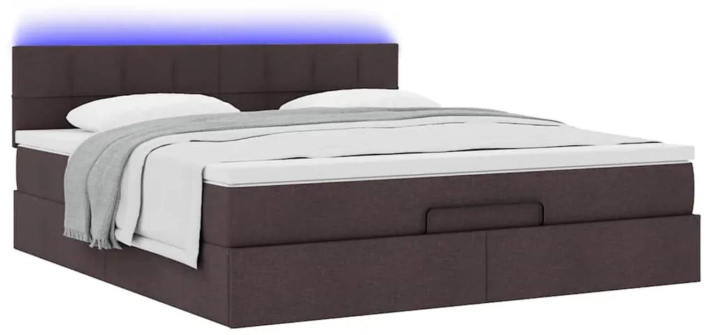 vidaXL Οθωμανικό κρεβάτι με στρώμα & LEDs Σκούρο καφέ 160x200cm ύφασμα