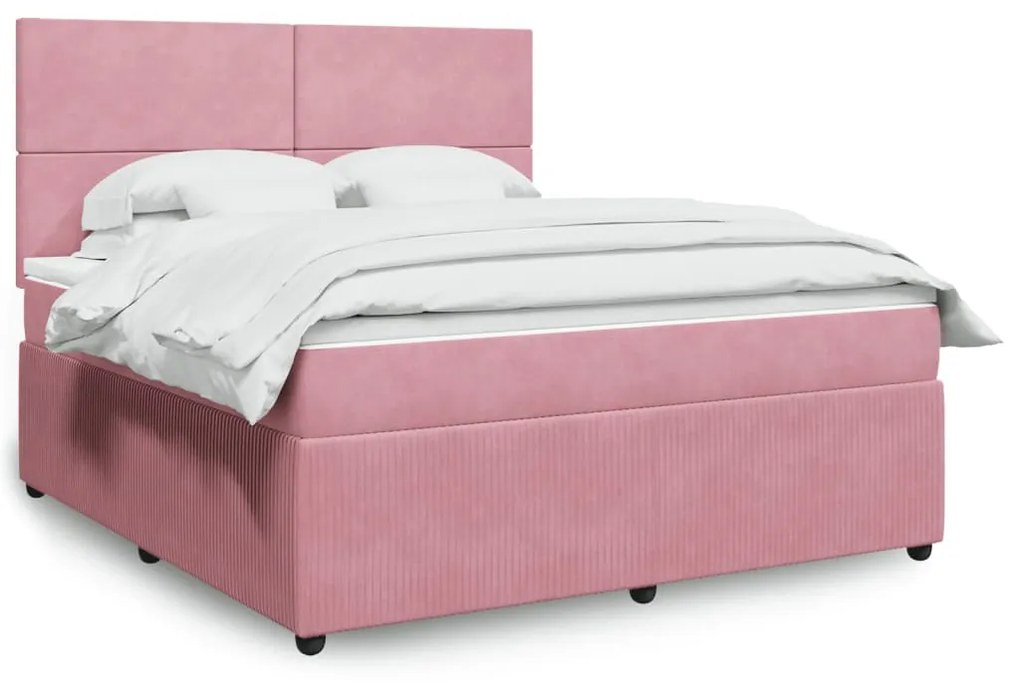 vidaXL Κρεβάτι Boxspring με Στρώμα Ροζ 180x200 εκ. Βελούδινο