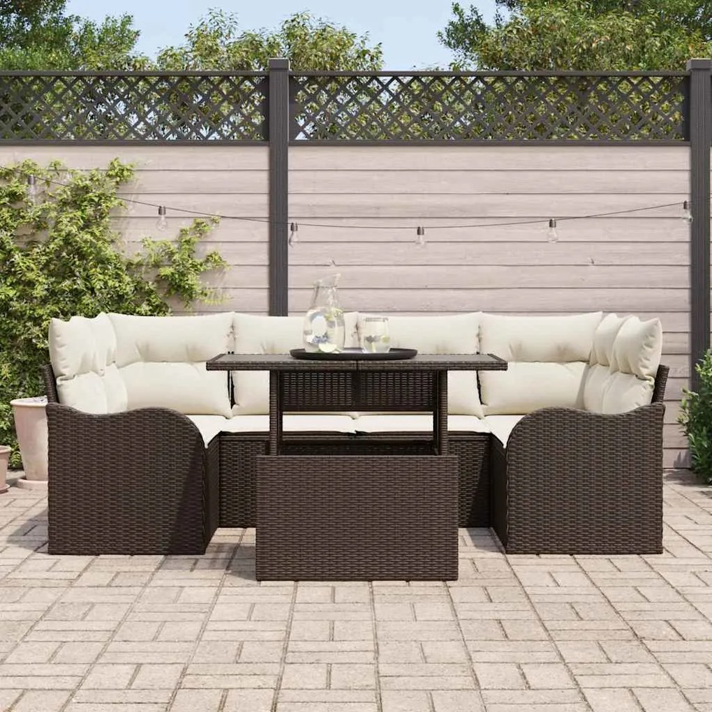 vidaXL Σετ Καναπέ Κήπου 7 pcs Καφέ 100 x 55 x 73 εκ. Πολυ ράταν
