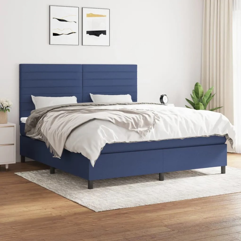 Κρεβάτι Boxspring με Στρώμα Μπλε 160x200 εκ. Υφασμάτινο