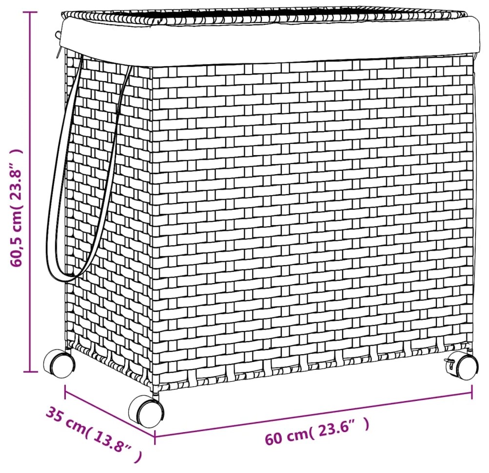 Καλάθι Άπλυτων με Τροχούς Λευκό 60x35x60,5 εκ. από Ρατάν - Λευκό