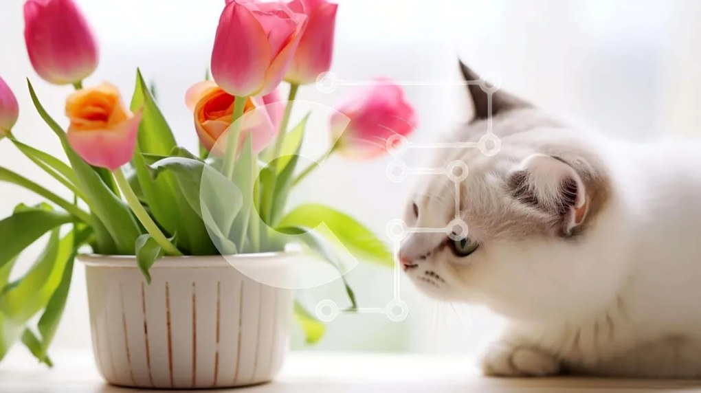 Σετ των 2 Intra Συλλεκτικό Ξύλινο Παζλ Plywood  4mm - Περίεργη λευκή γάτα και ανθισμένα λουλούδια Σε Ξύλινο Κουτί - Διαστάσεις: 10x10 cm – 25 κομμάτια