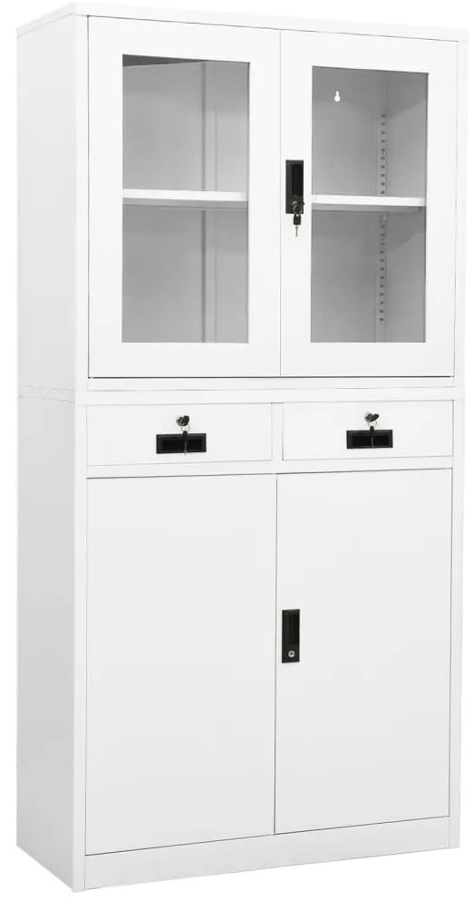 vidaXL Ντουλάπα Γραφείου Λευκή 90 x 40 x 180 εκ Ατσάλι / Ψημένο Γυαλί
