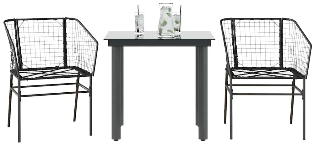 Σετ Τραπεζαρίας Κήπου 3 Τεμαχίων Μαύρο Συνθετικό Ρατάν/Γυαλί