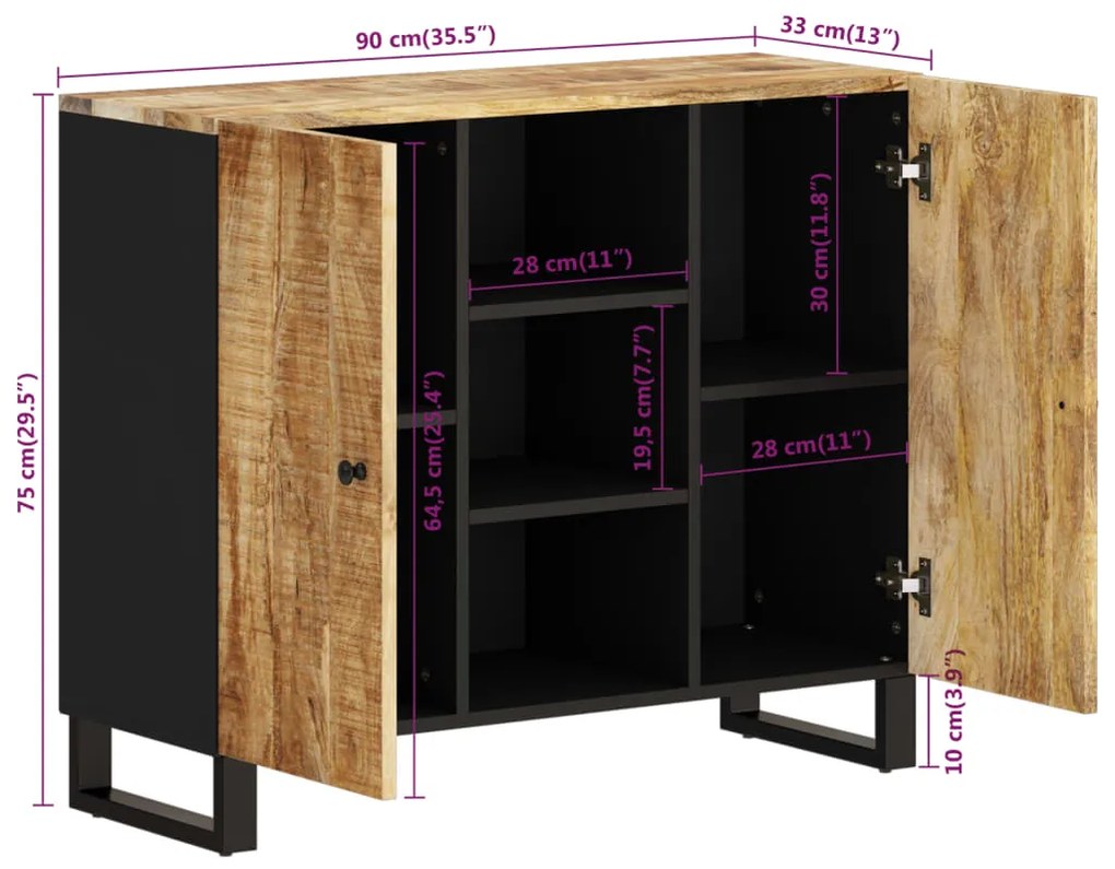 Ντουλάπι με 2 Πόρτες 90 x 33 x 75 εκ. από Μασίφ Ξύλο Μάνγκο - Καφέ