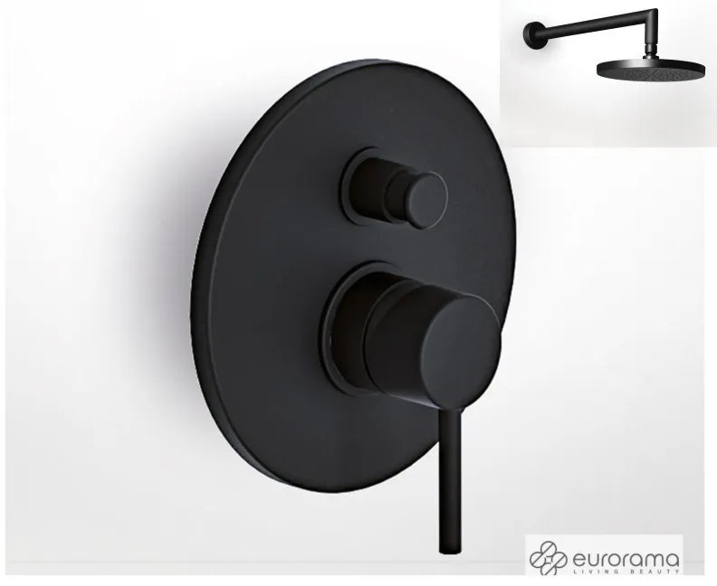 Eurorama TONDA Μίκτης εντοιχισμού 2 εξόδων με εκτροπέα &amp; Ανακλινόμενη κεφαλή Φ20εκ &amp; μπράτσο τοίχου 35εκ Black Matt