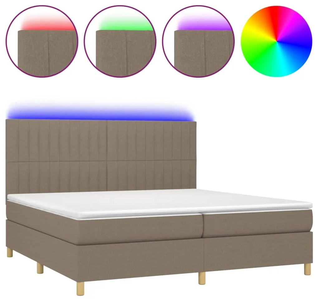vidaXL Κρεβάτι Boxspring με Στρώμα &amp; LED Taupe 200x200 εκ. Υφασμάτινο