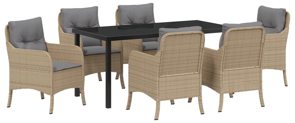 vidaXL Σέτ φαγητού για κήπο με μαξιλάρι 7 pcs Μπεζ Πολυ ράταν