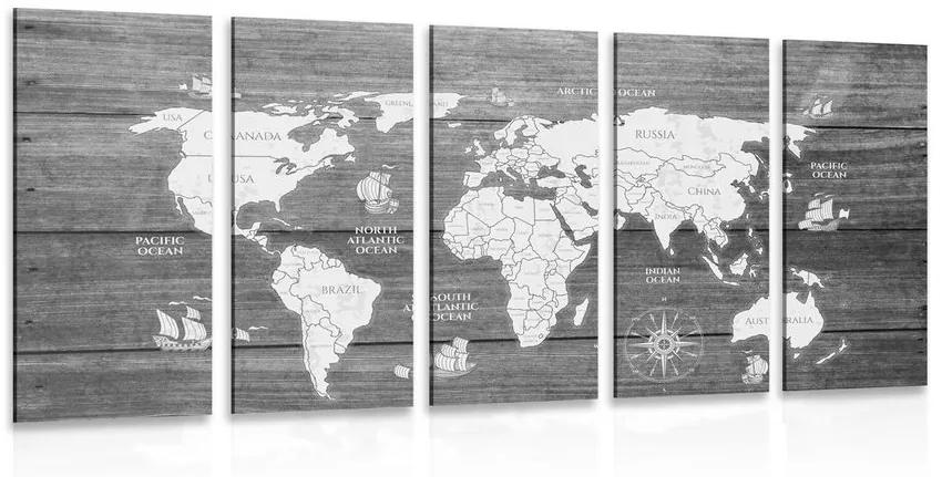 Εικόνα 5 τμημάτων ασπρόμαυρος χάρτης σε ξύλο - 200x100