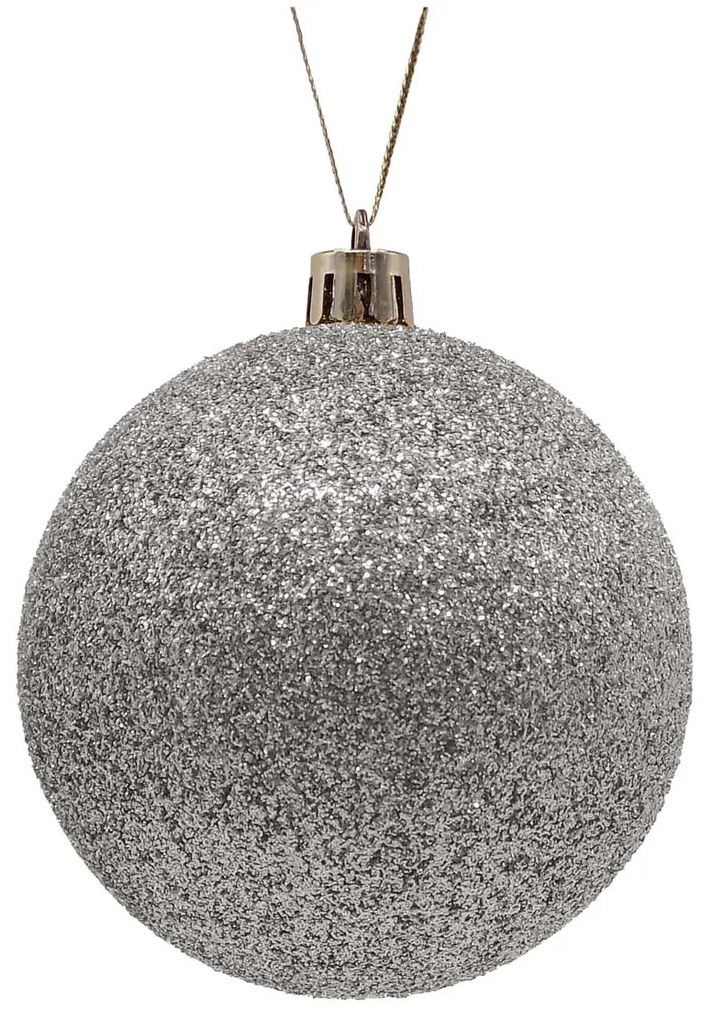 JΚ Home Décor - Μπάλα Πλαστική Ασημί Με Glitter S/4 10cm
