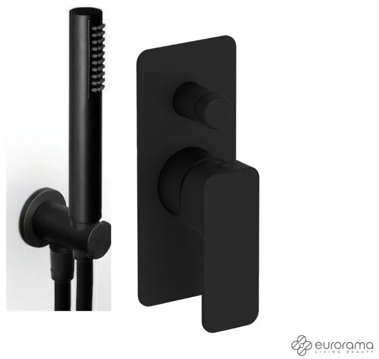 Eurorama Quadra Black Matt Παροχή νερού+Μίκτης εντοιχισμού 2 εξόδων με εκτροπέα