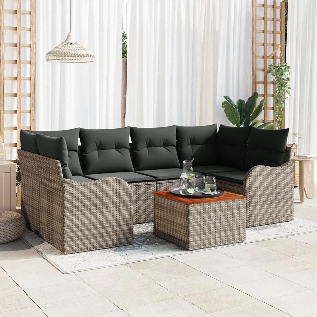 vidaXL Σετ Καναπέ Κήπου 7 pcs Γκρι Μεγάλο Ρατάν
