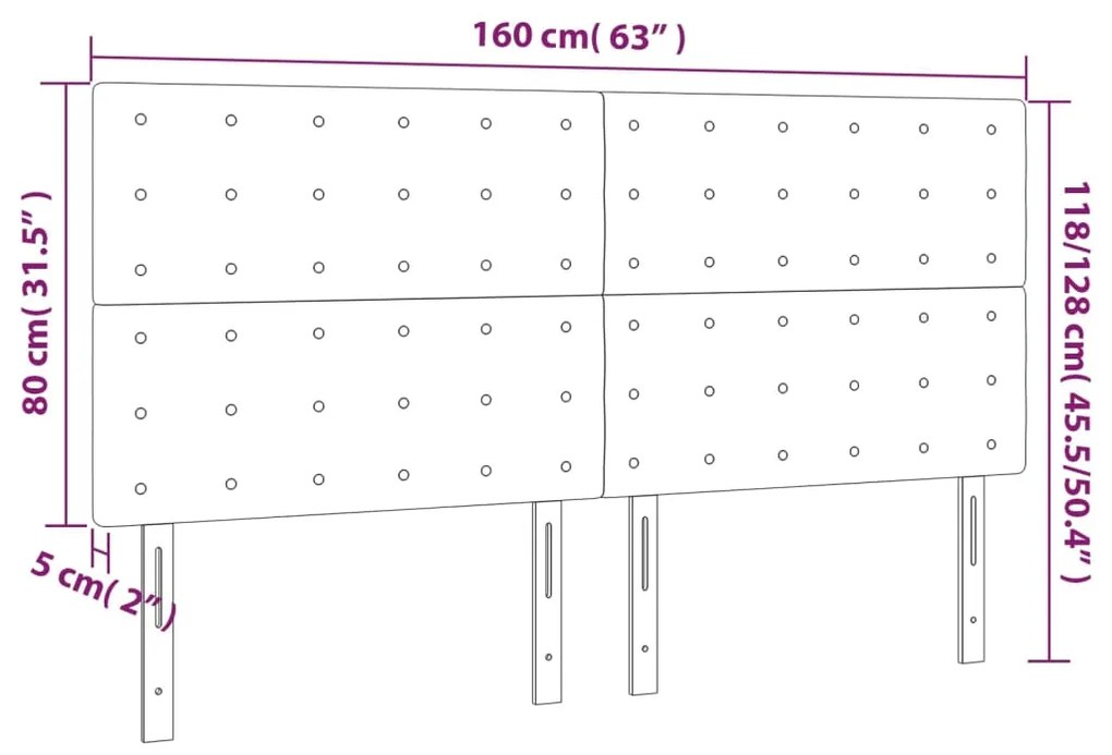 Κεφαλάρια Κρεβατιού 4 τεμ. Μαύρα 80 x 5 x 78/88 εκ. Βελούδινο - Μαύρο