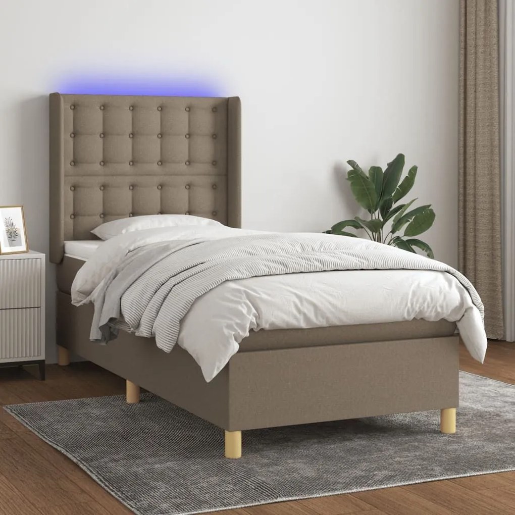 ΚΡΕΒΑΤΙ BOXSPRING ΜΕ ΣΤΡΩΜΑ &amp; LED TAUPE 100X200 ΕΚ. ΥΦΑΣΜΑΤΙΝΟ 3139177