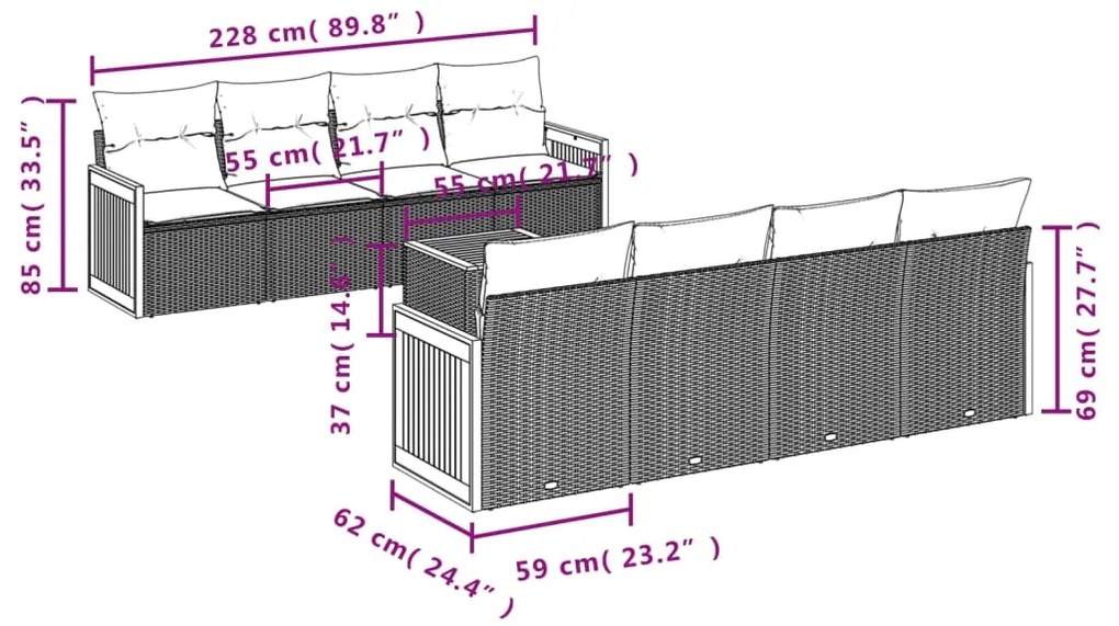 vidaXL Σαλόνι Κήπου Σετ 9 Τεμαχίων Μαύρο από Συνθ. Ρατάν με Μαξιλάρια