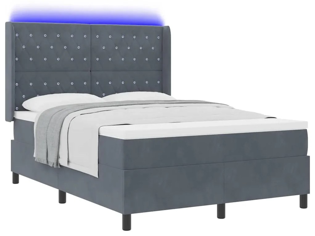 vidaXL Κρεβάτι Box Spring LED με Στρώμα Σκούρο γκρι 140 x 190 cm
