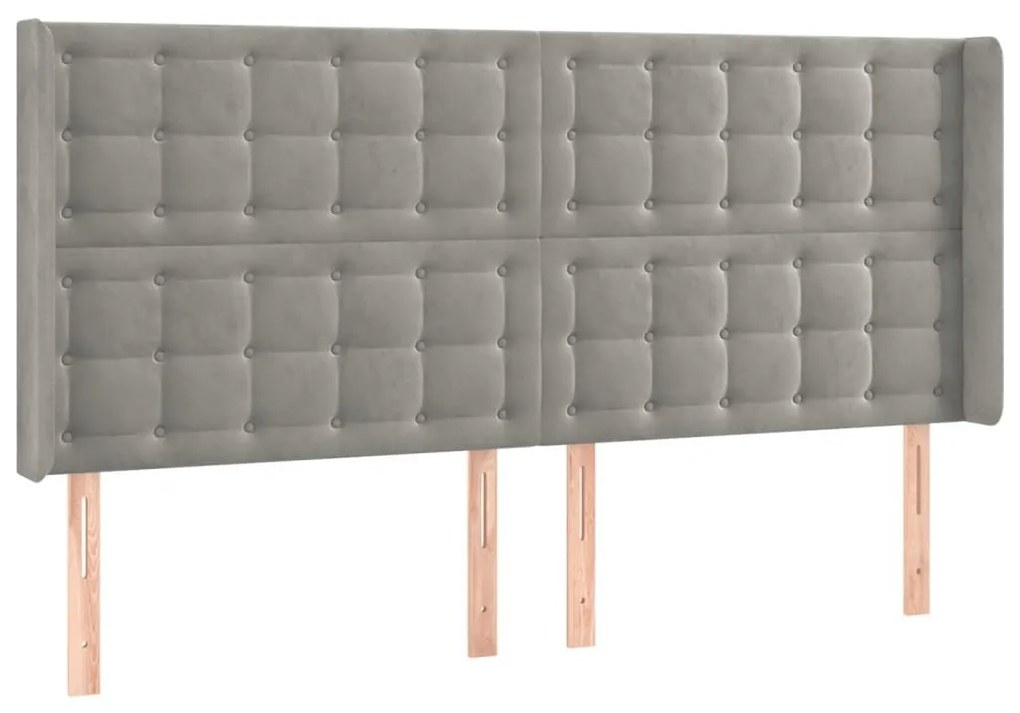 Κεφαλάρι με Πτερύγια Ανοιχτό Γκρι 163x16x118/128 εκ. Βελούδινο - Γκρι
