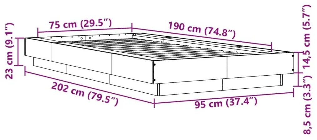 Πλαίσιο Κρεβατιού Sonoma Δρυς 75 x 190 εκ. Επεξεργασμένο Ξύλο - Καφέ