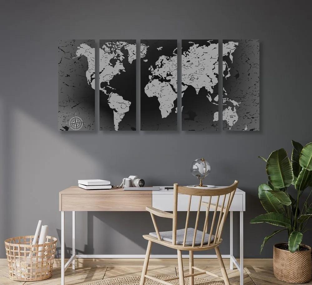 Παγκόσμιος χάρτης 5 τμημάτων εικόνας σε αφηρημένο φόντο σε ασπρόμαυρο σχέδιο - 100x50