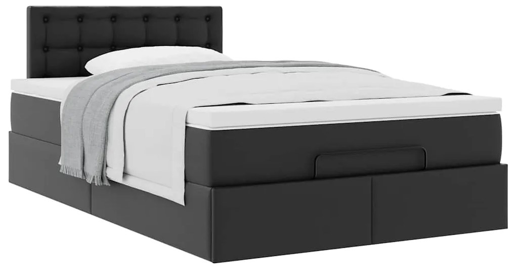 vidaXL Οθωμανικό κρεβάτι με στρώμα Μαύρο 120x190 cm Faux Leather