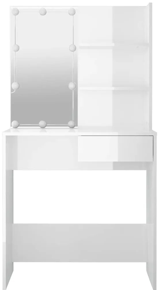 vidaXL Μπουντουάρ με LED Γυαλιστερό Λευκό 74,5 x 40 x 141 εκ.