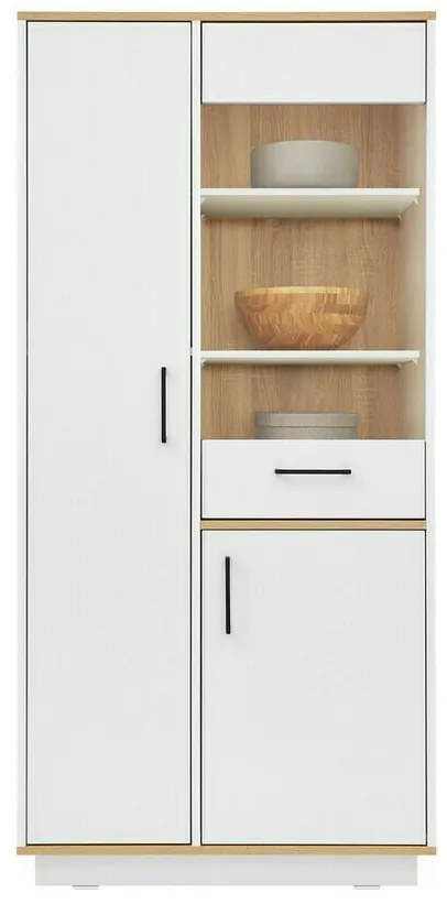 Σετ επίπλων Omaha T113, 168x55cm, Ελαφριά δρυς, Άσπρο, Επεξεργασμένο γυαλί, Πλαστικοποιημένη μοριοσανίδα, Με πόρτες, Με συρτάρια | Epipla1.gr