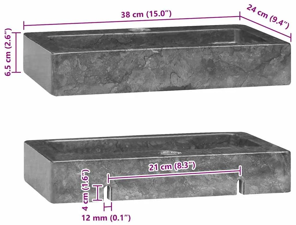 vidaXL Νιπτήρας Επιτοίχιος Γκρι 38 x 24 x 6,5 εκ. Μαρμάρινος