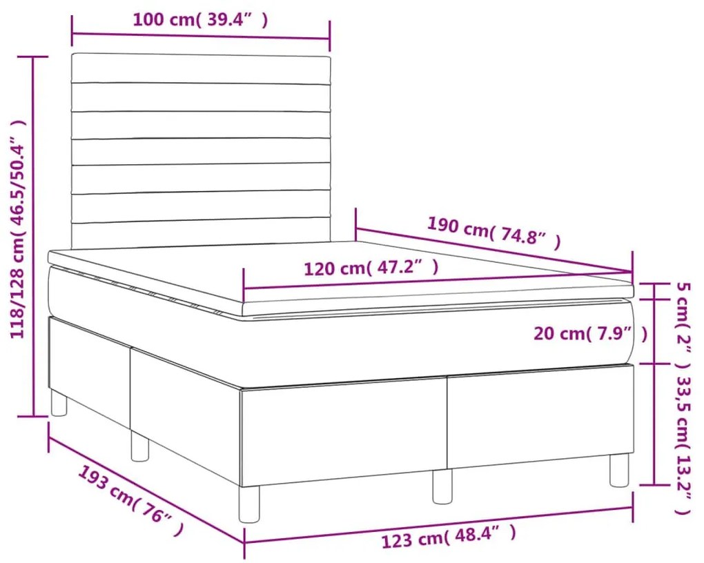 Κρεβάτι Boxspring με Στρώμα &amp; LED Taupe 120x190 εκ. Υφασμάτινο - Μπεζ-Γκρι