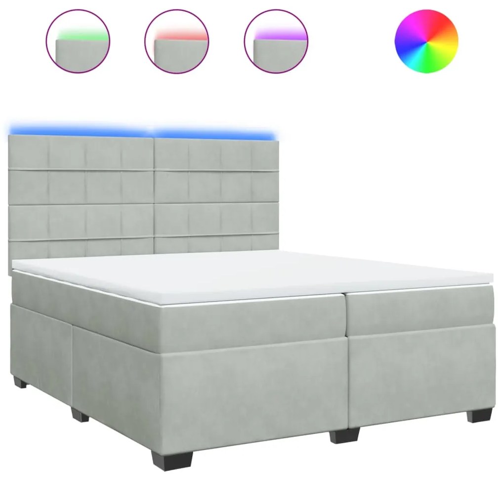 vidaXL Κρεβάτι Boxspring με Στρώμα Ανοιχτό Γκρι 200x200 εκ. Βελούδινο