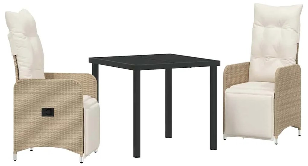 vidaXL Σέτ φαγητού για κήπο με μαξιλάρι 3 pcs Μπεζ Πολυ ράταν