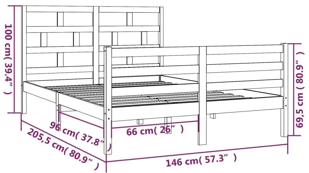 Πλαίσιο Κρεβατιού 140 x 200 εκ. από Μασίφ Ξύλο Πεύκου - Καφέ