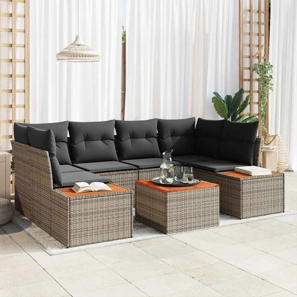vidaXL Σετ Καναπέ Κήπου με μαξιλάρι 7 pcs Γκρι Πολυ ράταν