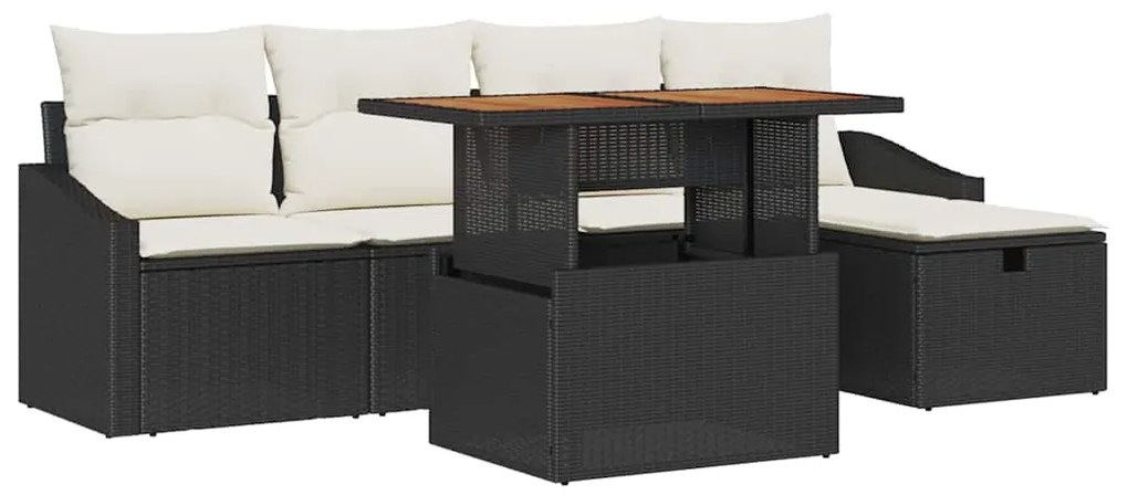 vidaXL Σετ Καναπέ Κήπου με μαξιλάρι 6 pcs Μαύρο Πολυ ράταν