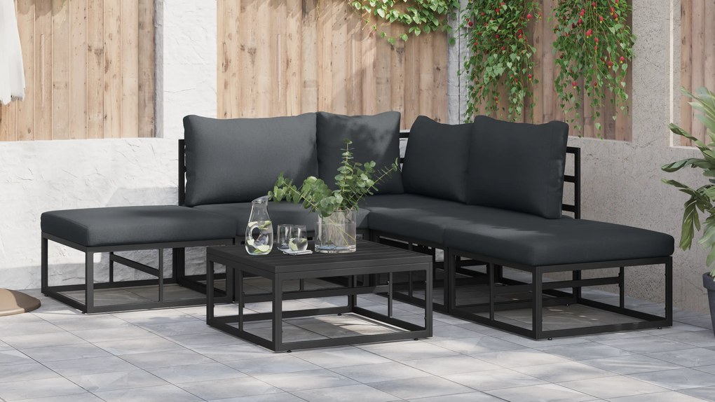 vidaXL Σετ Καναπέ Κήπου 6 pcs Μαύρο 70 x 70 x 32 εκ Αλουμίνιο
