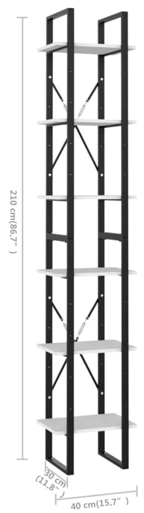 Βιβλιοθήκη με 6 Ράφια Λευκή 40 x 30 x 210 εκ. από Επεξ. Ξύλο - Λευκό