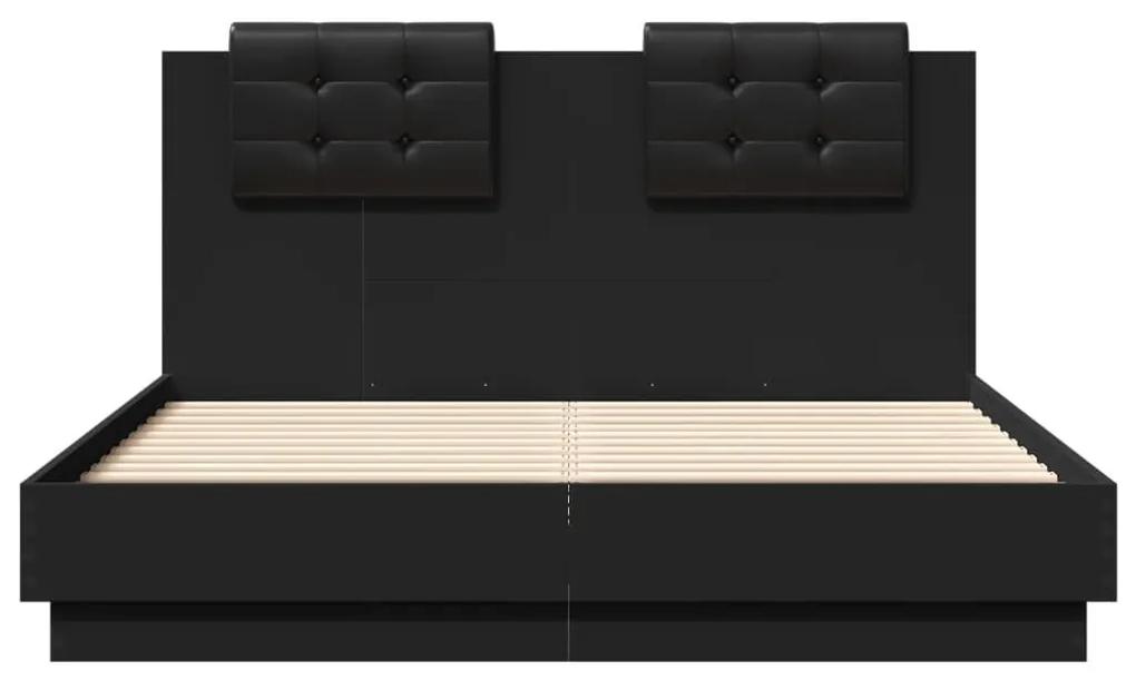 Πλαίσιο Κρεβατιού με Κεφαλάρι/LED Μαύρο 140x190 εκ. - Μαύρο