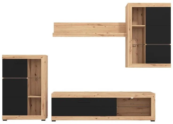 Κέντρο Ψυχαγωγίας - Σύνθεση Rosso Artisan Oak - Μαύρο Μάτ 266.5*41.5*186 εκ.