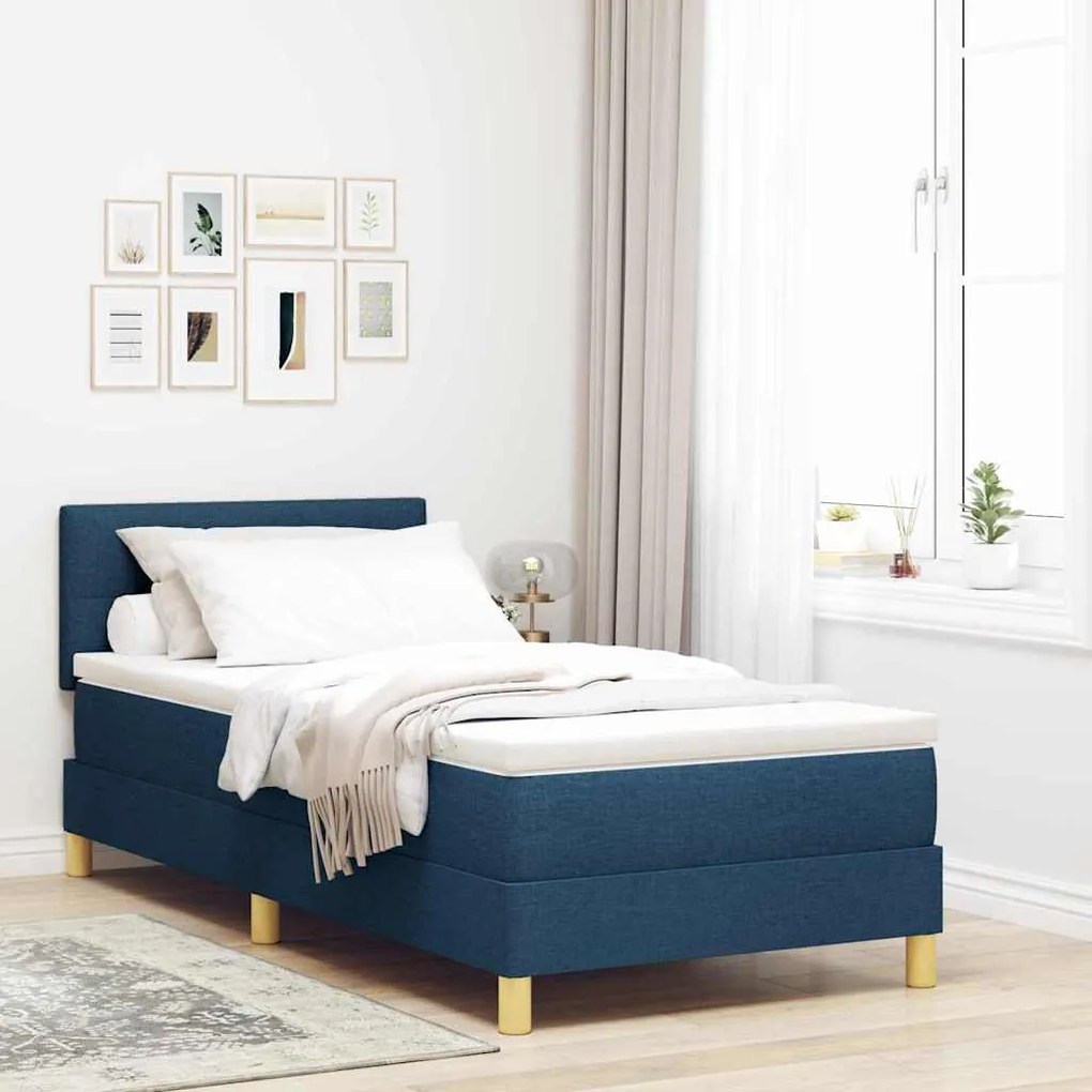vidaXL Ελατήριο Κρεβατιού με Στρώμα Μπλε 90x200 cm Ύφασμα