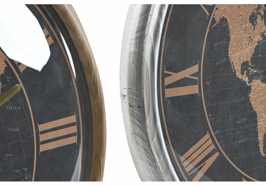 Ρολόι Τοίχου DKD Home Decor 46 x 6,5 x 46 cm Κρυστάλλινο Ασημί Μαύρο Χρυσό Καφέ Σίδερο Παγκόσμιος Χάρτης (x2)