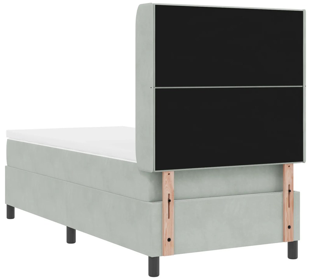 vidaXL Κρεβάτι Box Spring με Στρώμα Ανοιχτό Γκρι 90x190 εκ Βελούδο