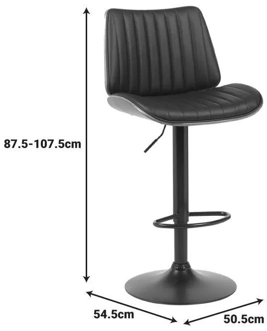 Σκαμπό μπαρ Amani μαύρο pu-μαύρη βάση 50.5x54x87.5-107.5εκ 50.5x54x107.5 εκ.