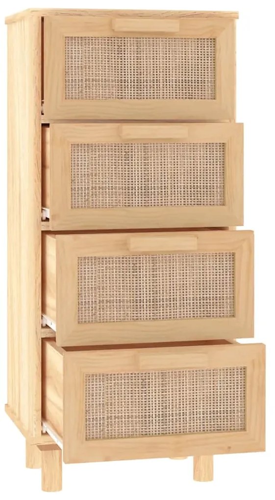 vidaXL Συρταριέρα Καφέ 40 x 30 x 90 εκ. Μασίφ Πεύκο &amp; Φυσικό Ρατάν