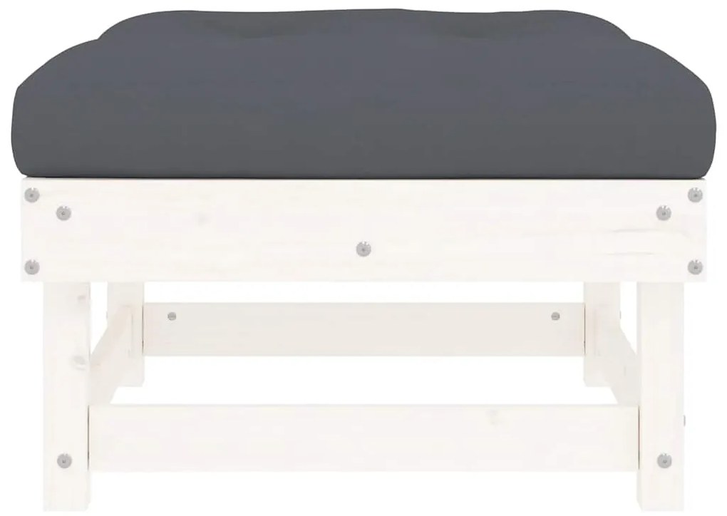 vidaXL Υποπόδια Κήπου με Μαξιλάρια 2 τεμ. Λευκά από Μασίφ Ξύλο Πεύκου