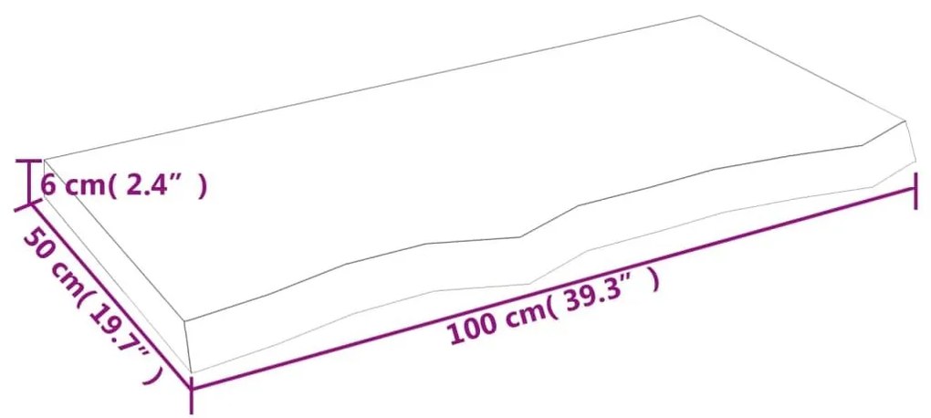 Ράφι Τοίχου 100x50x(2-6) εκ. από Ακατέργαστο Μασίφ Ξύλο Δρυός - Καφέ