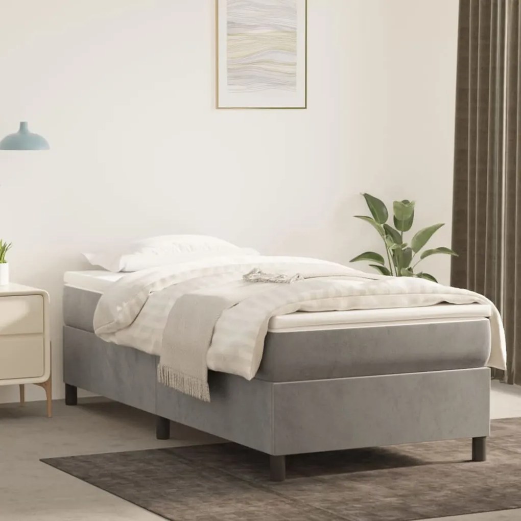 Κρεβάτι Boxspring με Στρώμα Ανοιχτό Γκρι 90x190 εκ. Βελούδινο